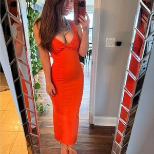Elegant Orange Sleeveless Dress